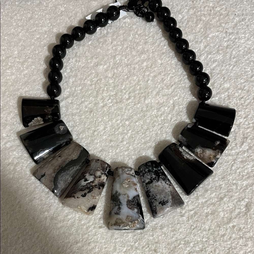 New w/ tags.  Chico's Black and Gray natural stone Statement Necklace
